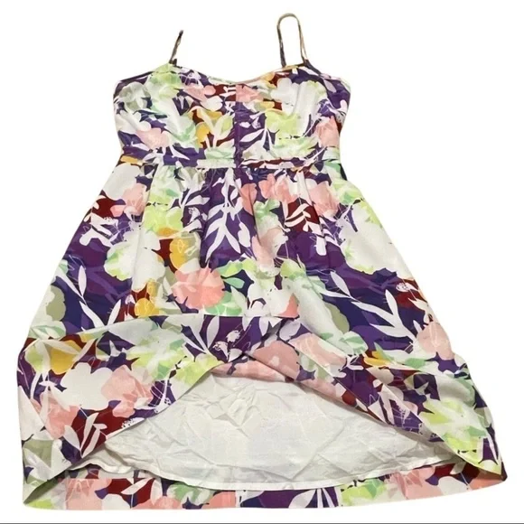 J Crew Dress Women's 0 White Pink Purple Spaghetti Strap Floral Mini Bright Fun - Picture 6 of 9